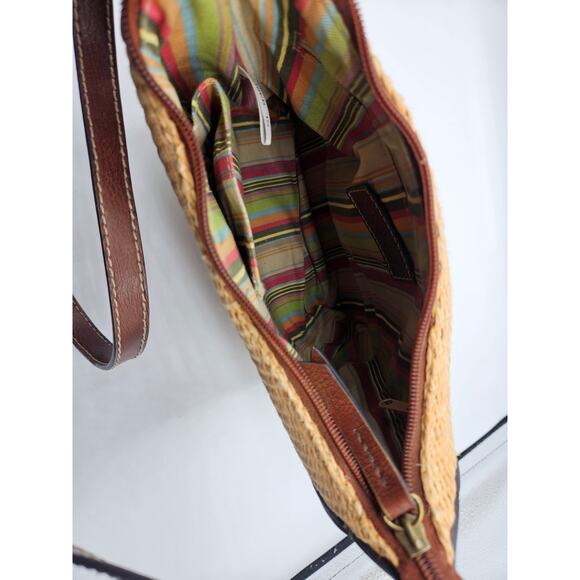 Vintage Fossil Women's Jute Crossbody Shoulder Bag‎ Tan Leather Strap Accents - Picture 3 of 9